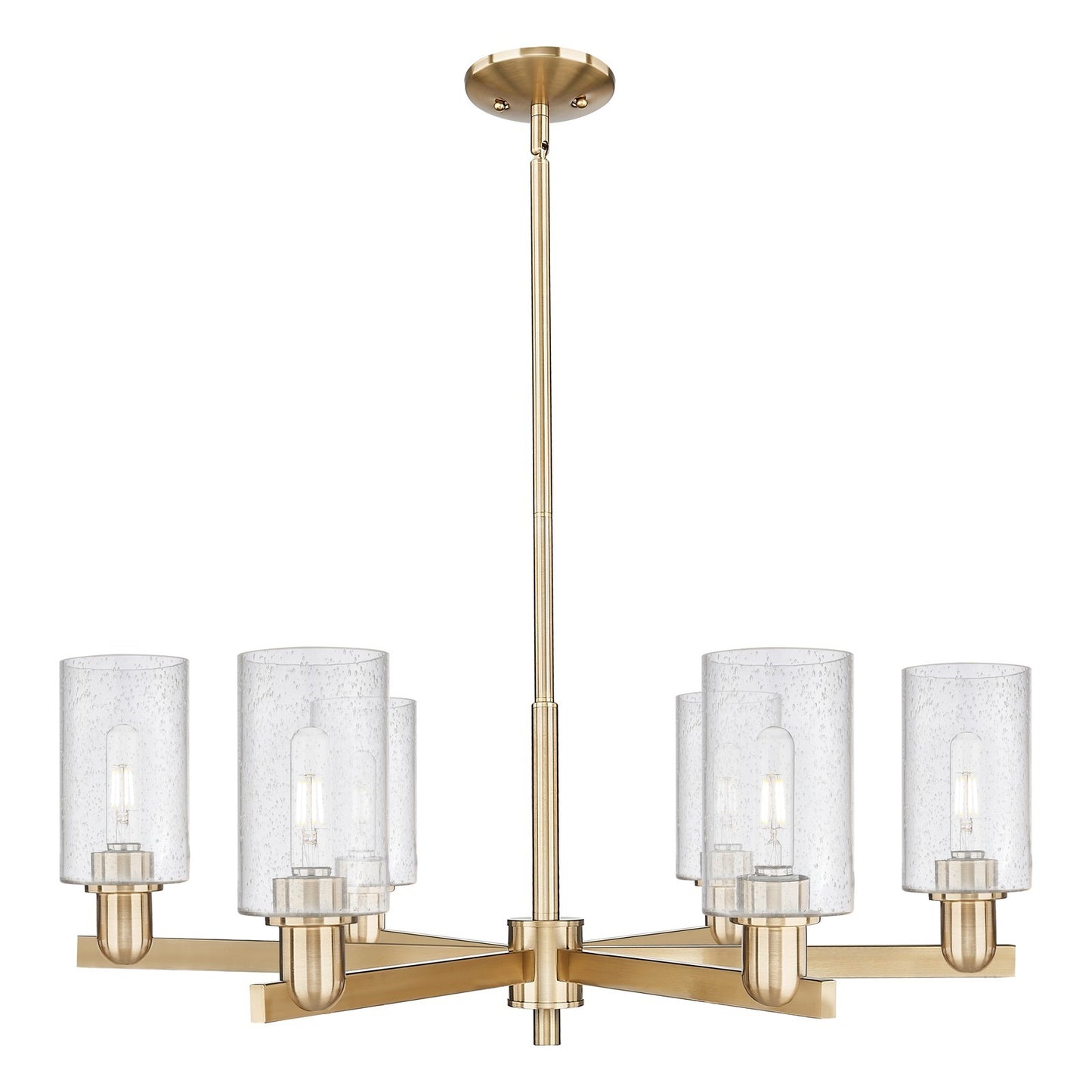 Innovations Clymer 34in 6-Light Chandelier | Industrial Champagne Bronze Steel and Seedy Glass | Dining Room & Living Room | Model 716-6CR-CB-G804
