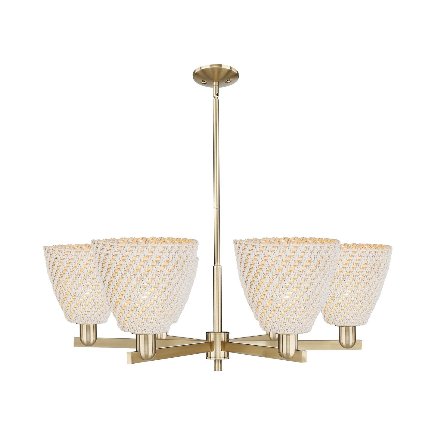 Innovations Bristol Natural 39in 6-Light Chandelier | Industrial Champagne Bronze Steel and Natural Fiber Dome Shade | Dining | Model 716-6CR-CB-NBD-9-NAT