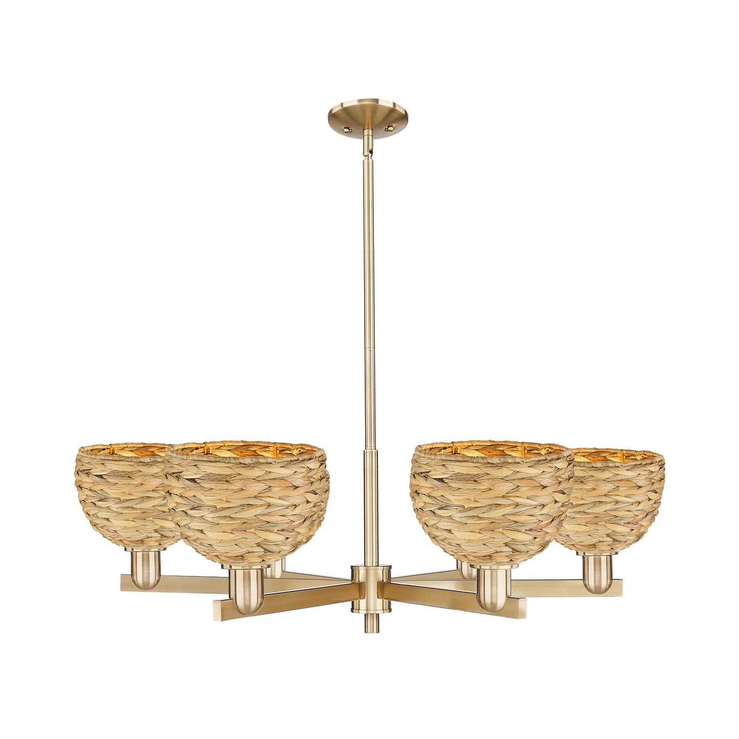 Innovations Woven Rattan 38in 6-Light Chandelier | Industrial Champagne Bronze Steel and Natural Fiber Dome Shade | Dining | Model 716-6CR-CB-RBD-8-NAT