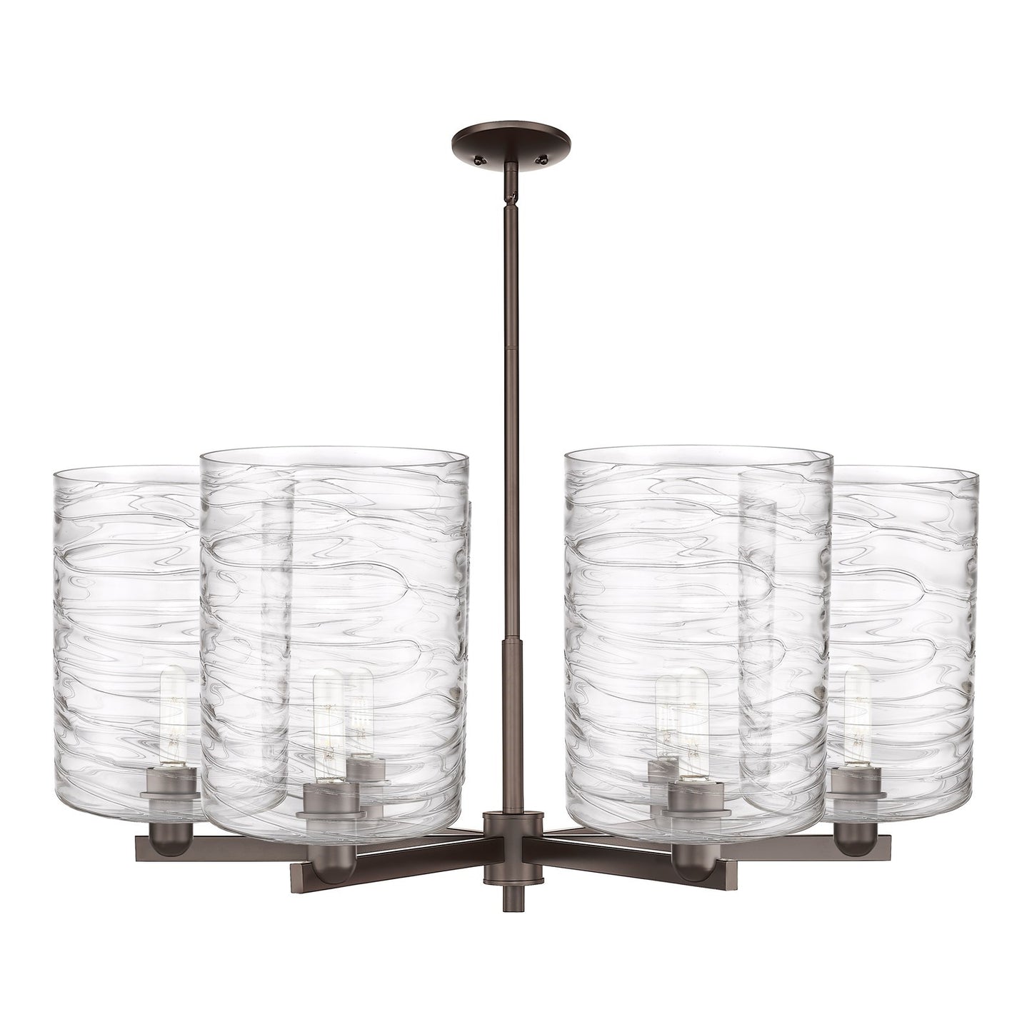 Innovations Cobbleskill 39in 6-Light Chandelier | Industrial Oil Rubbed Bronze Steel and Deco Swirl Glass | Dining Room & | Model 716-6CR-OB-G1113-L
