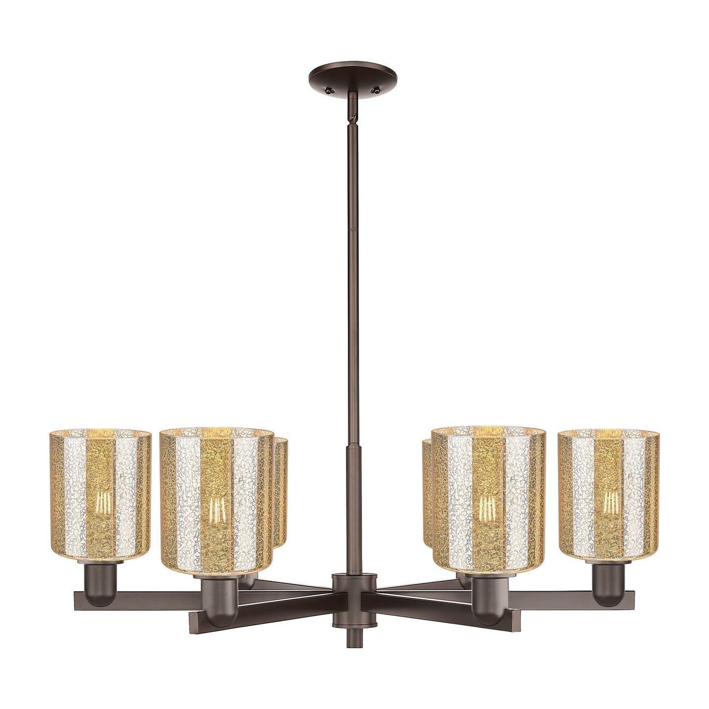 Innovations Cobbleskill 35in 6-Light Chandelier | Industrial Oil Rubbed Bronze Steel and Mercury Glass Drum Shade | Dining Room & | Model 716-6CR-OB-G116