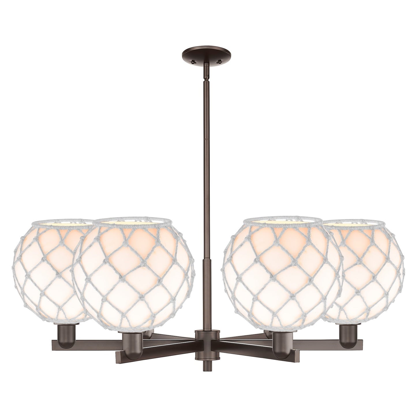 Innovations Farmhouse Rope 40in 6-Light Chandelier | Industrial Oil Rubbed Bronze Steel and White Glass Rope Shade | Dining | Model 716-6CR-OB-G121-10RW
