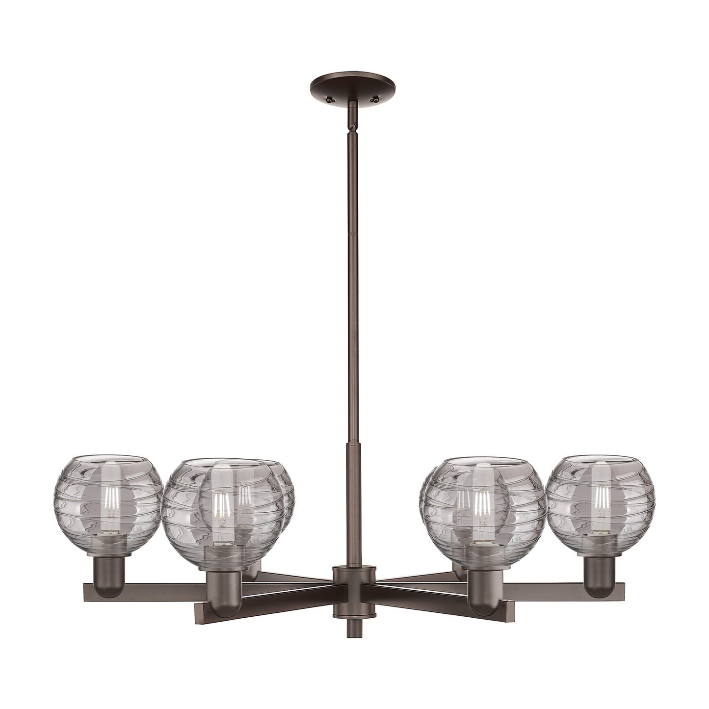 Innovations Athens Deco Swirl 24in 6-Light Chandelier | Industrial Oil Rubbed Bronze and Light Smoke Glass | Dining Room & | Model 716-6CR-OB-G1213-6SM