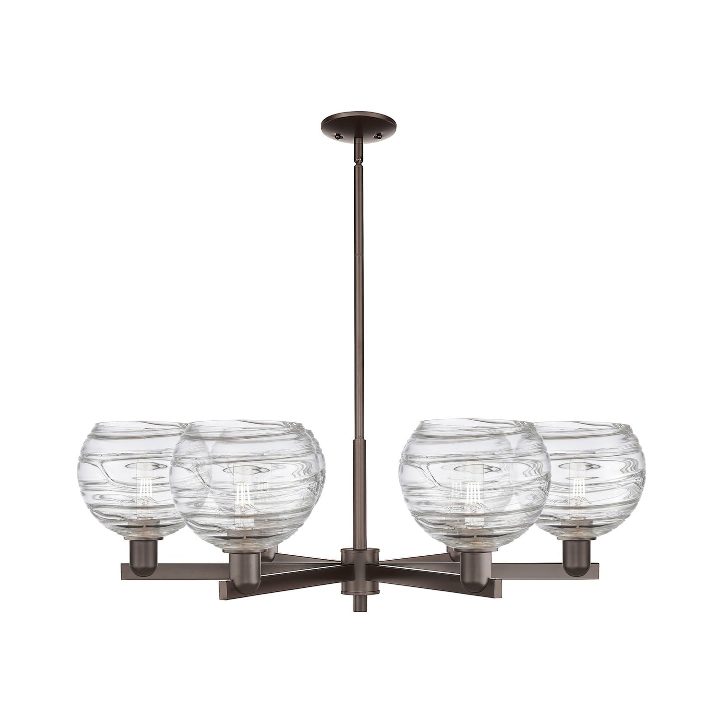 Innovations Athens Deco Swirl 38in 6-Light Chandelier | Industrial Oil Rubbed Bronze Steel and Clear Deco Swirl Glass | Model 716-6CR-OB-G1213-8CL