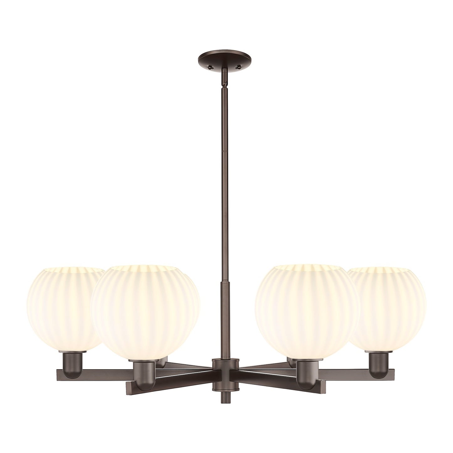 Innovations Lighting Arcadia 38in 6-Light Chandelier | Industrial Oil Rubbed Bronze Steel and White Venetian Glass | Dining | Model 716-6CR-OB-G1217-8WV