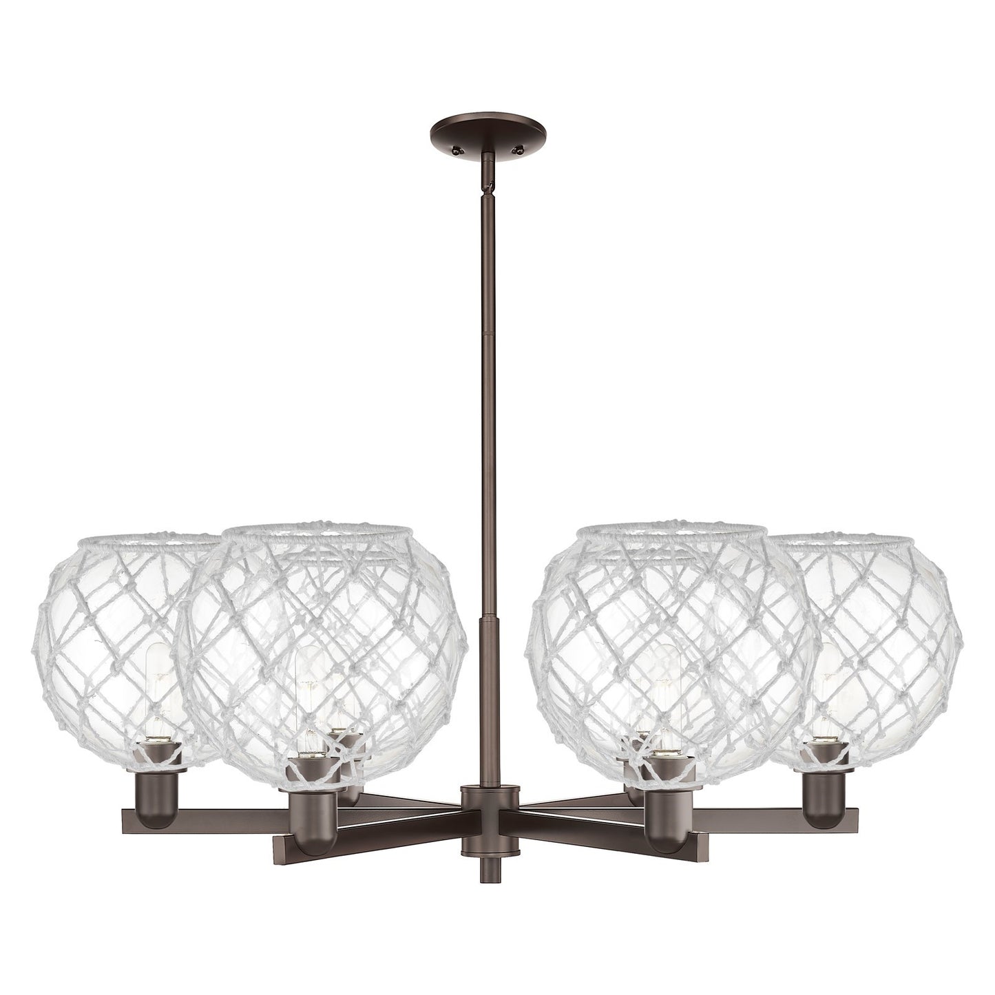 Innovations Farmhouse Rope 40in 6-Light Chandelier | Industrial Oil Rubbed Bronze Steel and Clear Glass with White Rope | Model 716-6CR-OB-G122-10RW