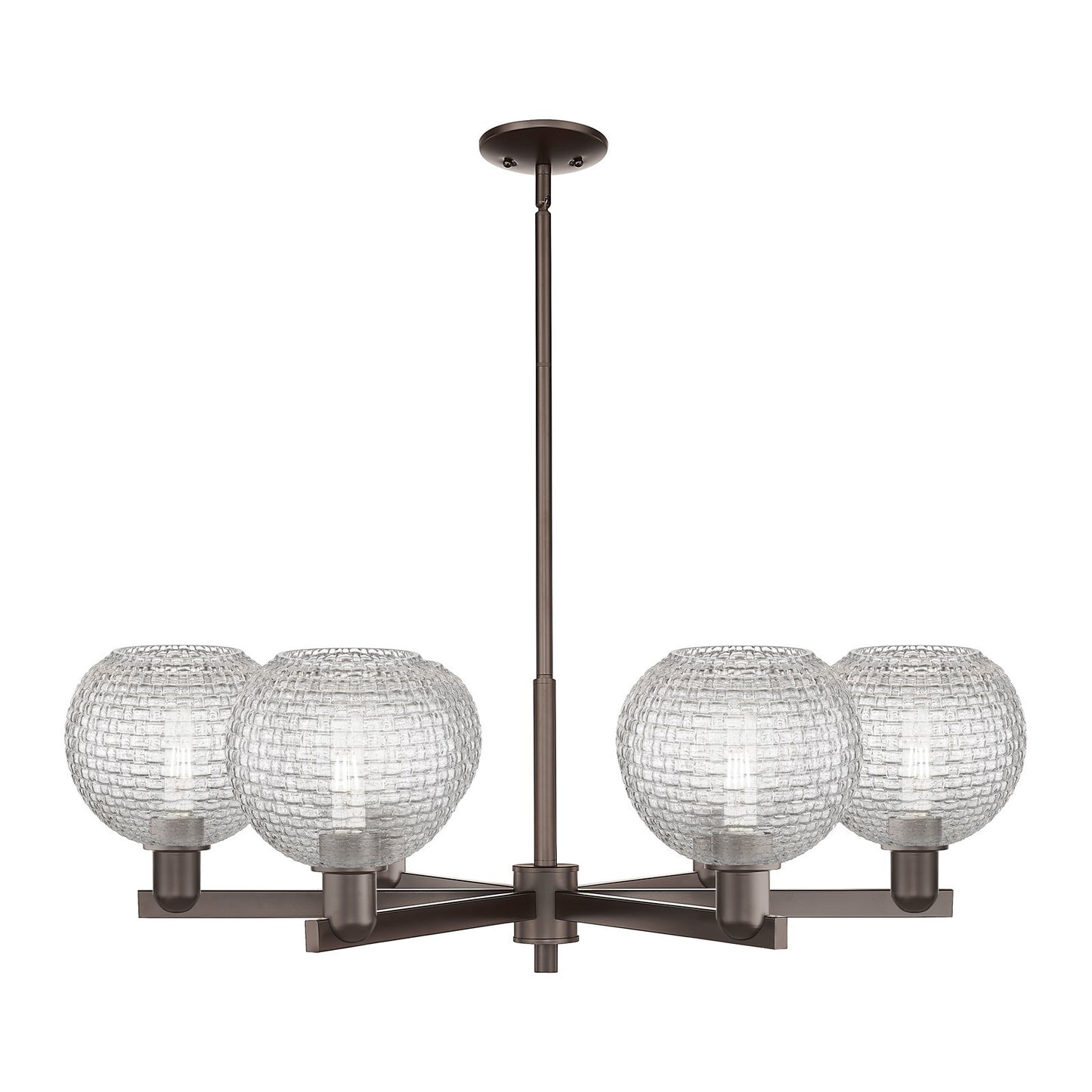 Innovations Athens 38in 6-Light Chandelier | Industrial Oil Rubbed Bronze Steel and Clear Basket Weave Glass | Dining Room & | Model 716-6CR-OB-G122C-8CL
