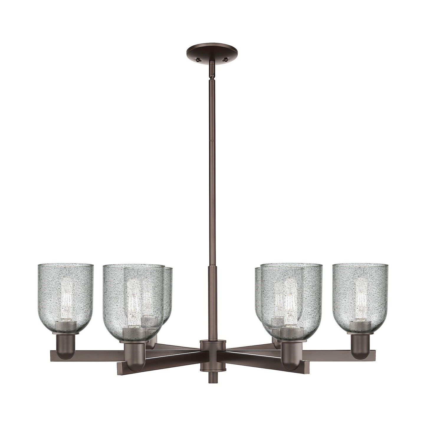 Innovations Caledonia 35in 6-Light Chandelier | Industrial Oil Rubbed Bronze Steel and Charcoal Glass | Kitchen Island & Dining | Model 716-6CR-OB-G257