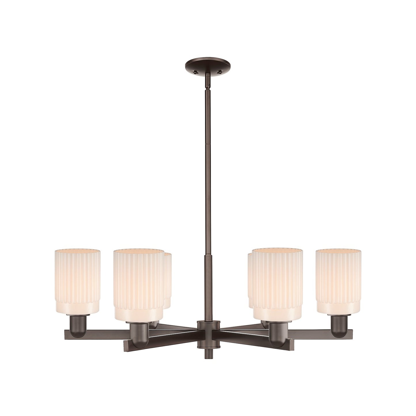 Innovations Hadley 34in 6-Light Chandelier | Industrial Oil Rubbed Bronze Steel and Matte White Ribbed Glass | Dining Room & | Model 716-6CR-OB-G341