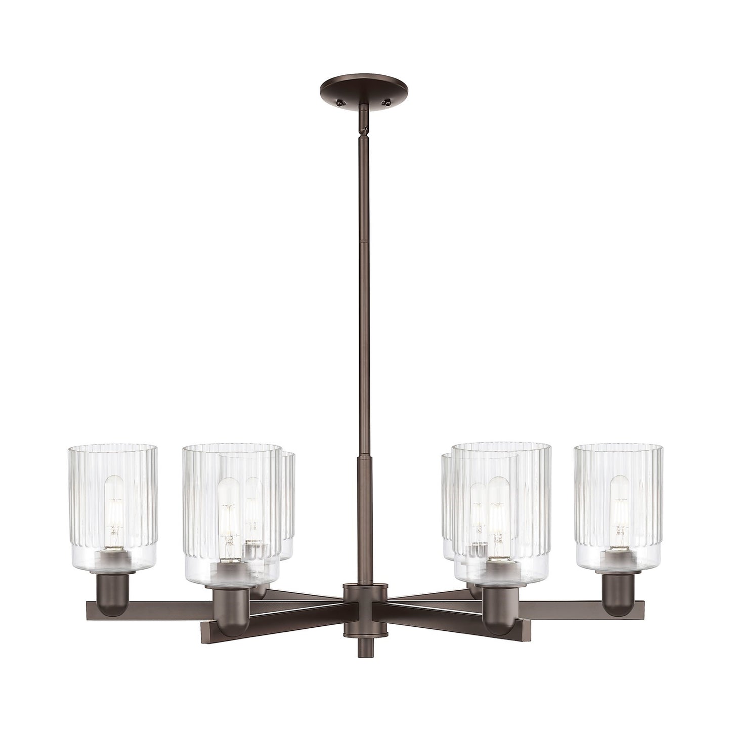 Innovations Hadley 34in 6-Light Chandelier | Industrial Oil Rubbed Bronze Steel and Clear Ribbed Glass | Dining Room & Living Room | Model 716-6CR-OB-G342