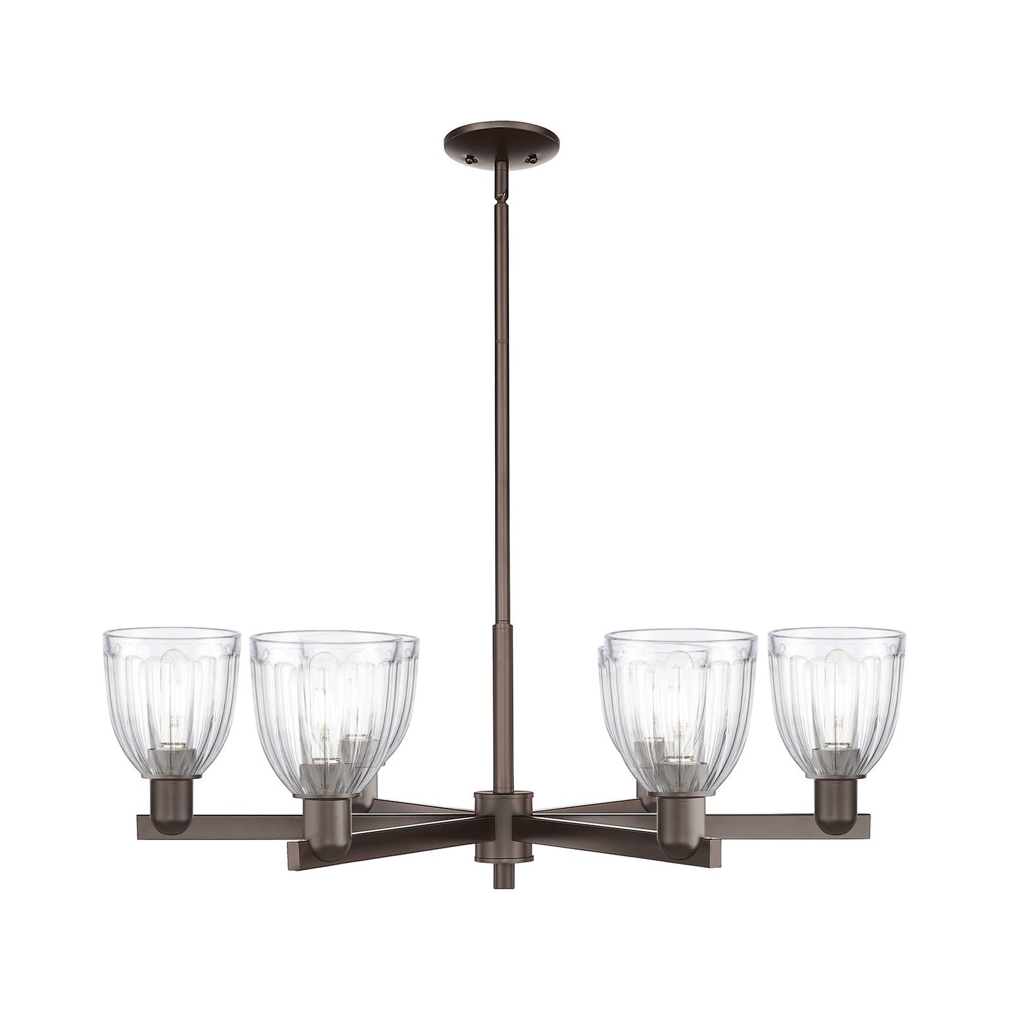Innovations Brookfield 36in 6-Light Chandelier | Industrial Oil Rubbed Bronze Steel and Clear Ribbed Glass | Dining Room & Living | Model 716-6CR-OB-G442