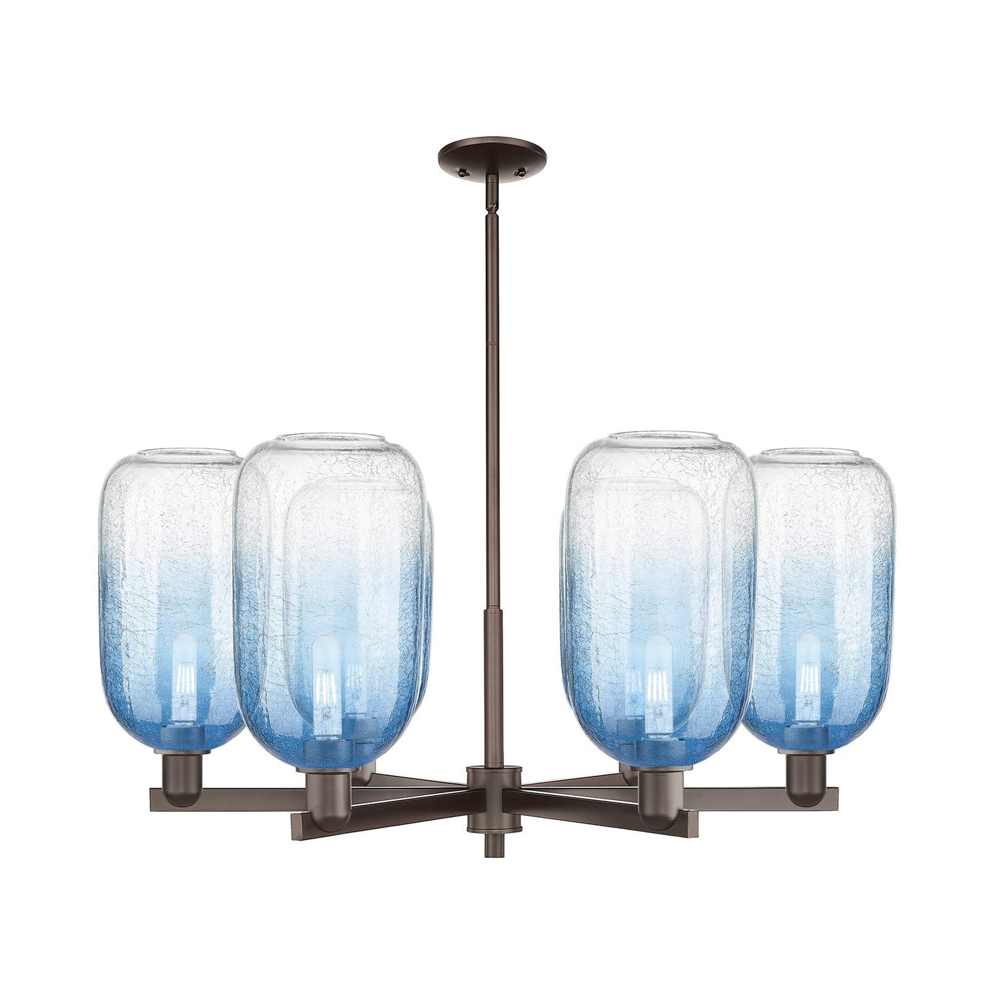 Innovations Brookhaven Cloche 36.75in 6-Light Chandelier | Industrial Oil Rubbed Bronze and Sapphire Blue Glass | Dining Room | Model 716-6CR-OB-G482-7SB