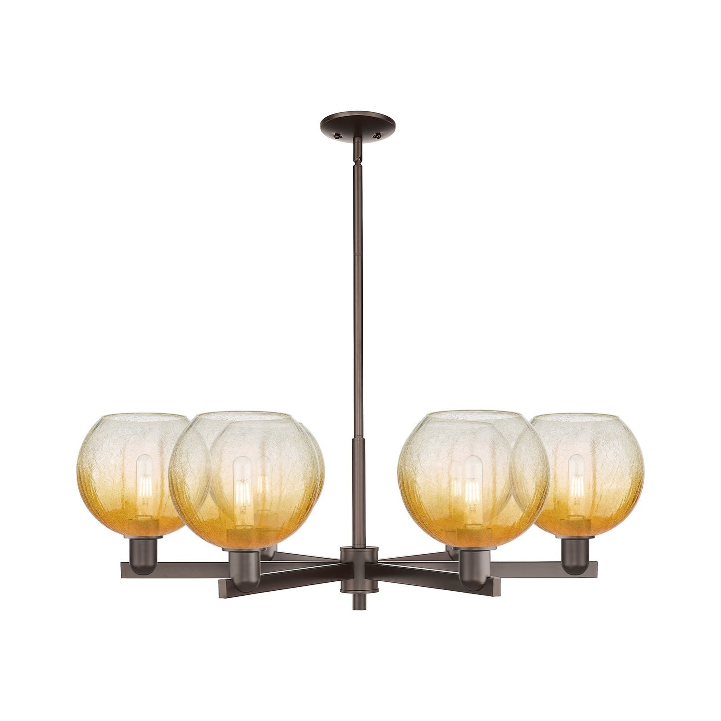 Innovations Brookhaven Globe 38in 6-Light Chandelier | Industrial Oil Rubbed Bronze Steel and Amber Glass | Dining Room & | Model 716-6CR-OB-G483-8AM