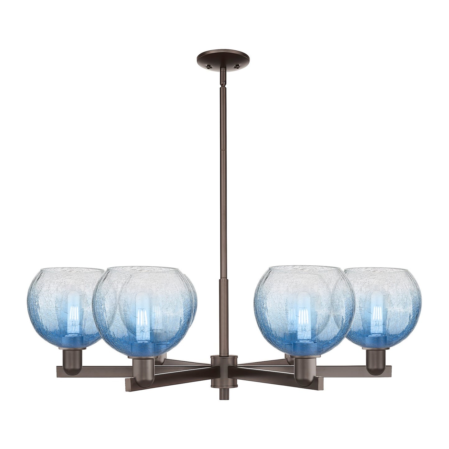 Innovations Brookhaven Globe 37.75in 6-Light Chandelier | Industrial Oil Rubbed Bronze Steel and Sapphire Blue Glass | Dining | Model 716-6CR-OB-G483-8SB