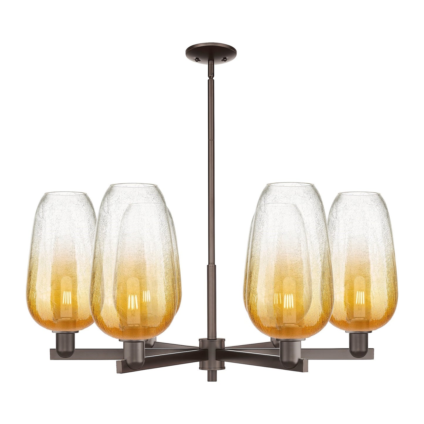 Innovations Brookhaven Flute 37in 6-Light Chandelier | Industrial Oil Rubbed Bronze Steel and Amber Glass | Dining Room & | Model 716-6CR-OB-G484-7AM