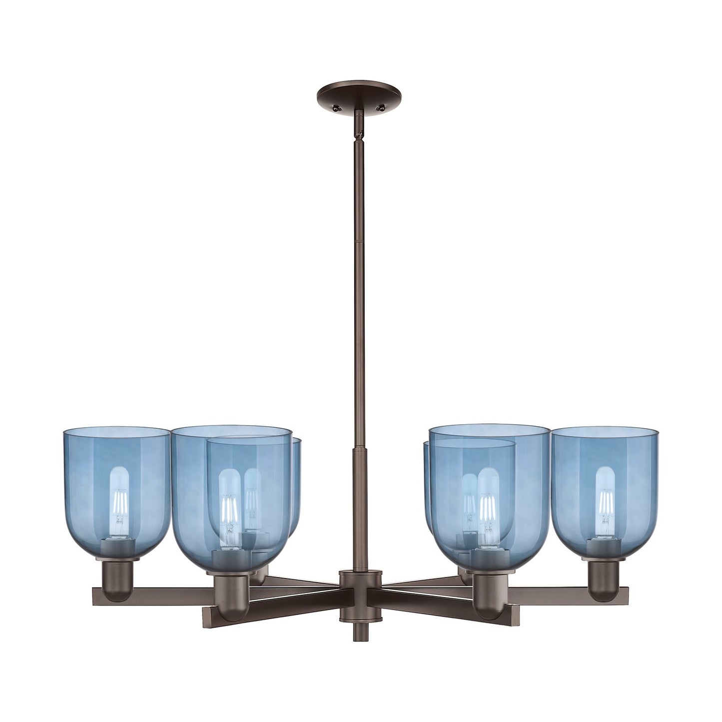 Innovations Bella 35in 6-Light Chandelier | Industrial Oil Rubbed Bronze and Blue Glass | Dining Room & Living Room | Model 716-6CR-OB-G558-6BL