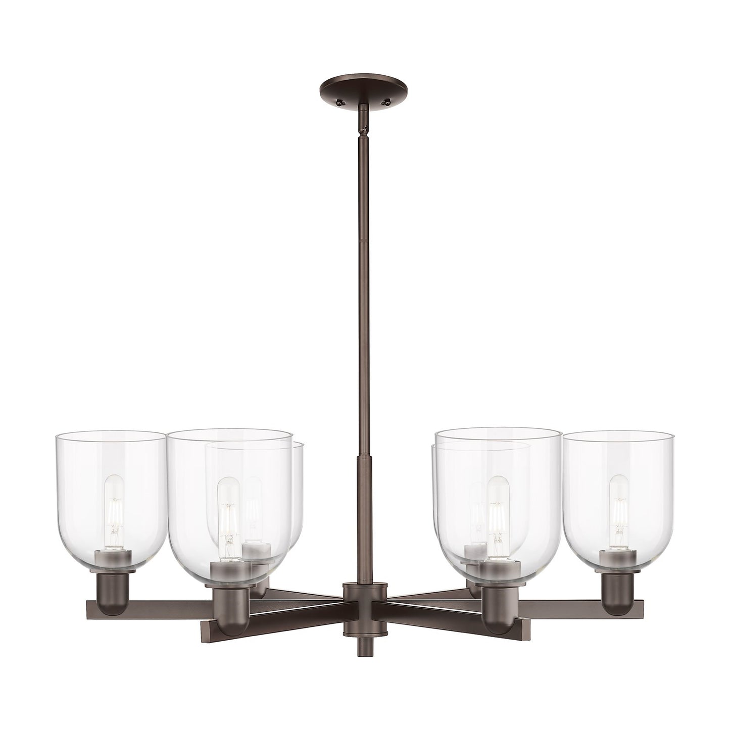 Innovations Bella 35in 6-Light Chandelier | Industrial Oil Rubbed Bronze Steel and Clear Glass | Dining Room & Living Room | Model 716-6CR-OB-G558-6CL