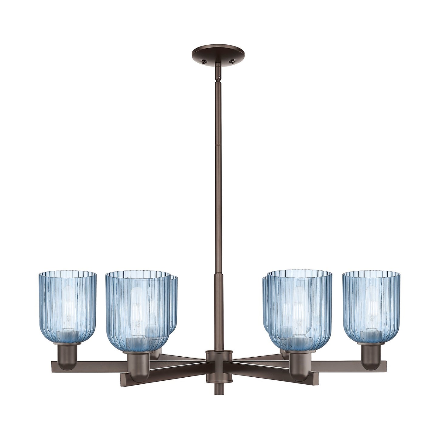 Innovations Bridal Veil 34.75in 6-Light Chandelier | Industrial Oil Rubbed Bronze and Princess Blue Glass | Dining Room & | Model 716-6CR-OB-G559-5BL