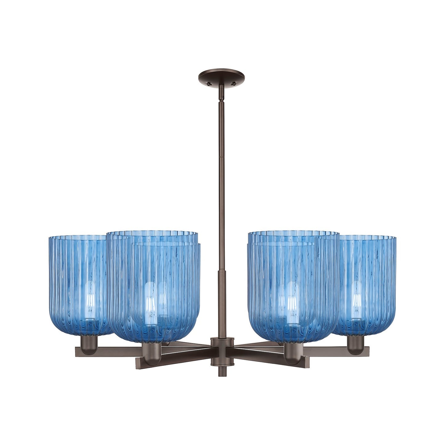 Innovations Bridal Veil 38in 6-Light Chandelier | Industrial Oil Rubbed Bronze and Princess Blue Glass | Dining Room & Living | Model 716-6CR-OB-G559-8BL