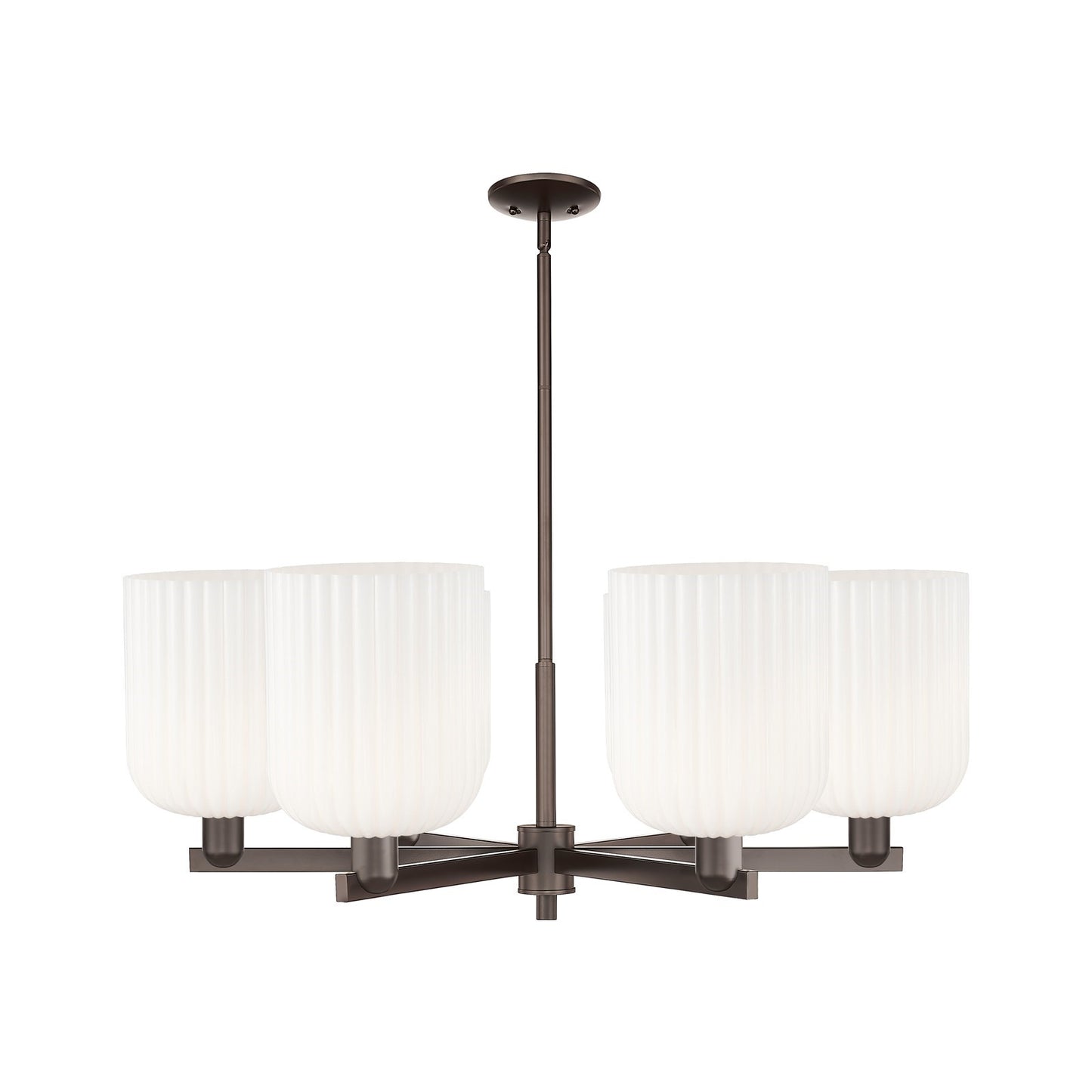 Innovations Bridal Veil 38in 6-Light Chandelier | Industrial Oil Rubbed Bronze Steel and Gloss White Ribbed Glass | Dining | Model 716-6CR-OB-G559-8GWH