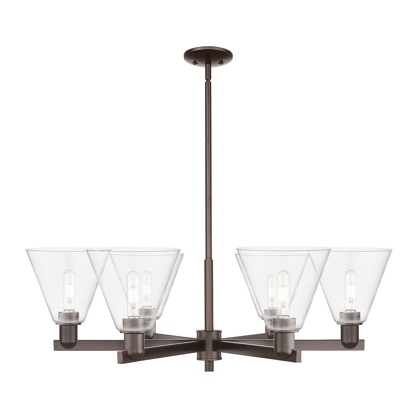 Innovations Berkshire Glass 38in 6-Light Chandelier | Industrial Oil Rubbed Bronze Steel and Clear Glass | Dining Room & Living | Model 716-6CR-OB-GBC-82