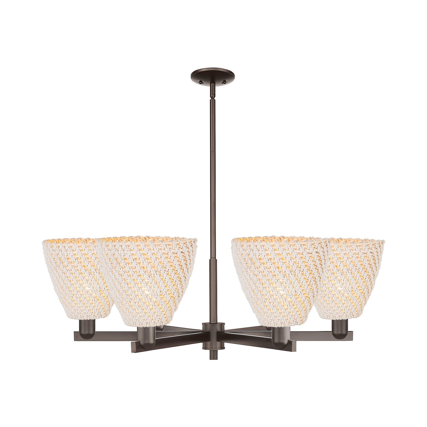 Innovations Bristol Natural 39in 6-Light Chandelier | Industrial Oil Rubbed Bronze Steel and Natural Fiber Dome Shade | Model 716-6CR-OB-NBD-9-NAT