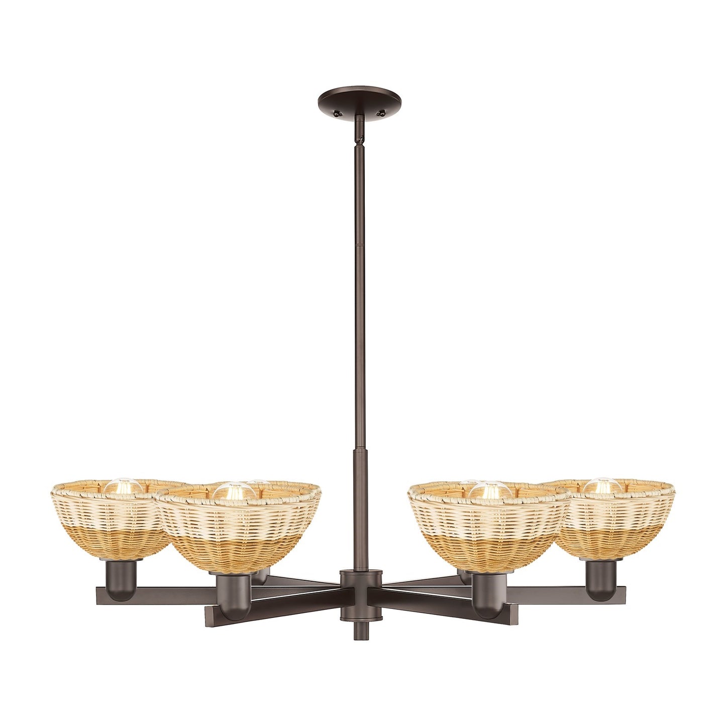 Innovations Natural Ballston Dome 24in 6-Light Chandelier | Farmhouse Oil Rubbed Bronze Steel and Natural Fiber Dome Shade | Model 716-6CR-OB-NBD2-75-NAT