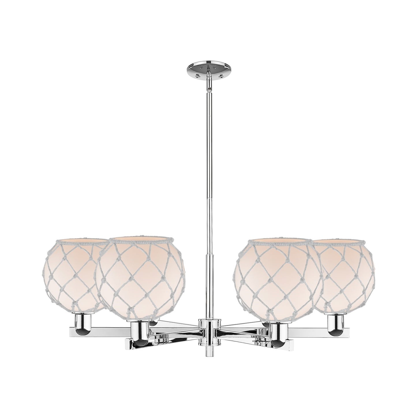 Innovations Farmhouse Rope 38in 6-Light Chandelier | Industrial Polished Chrome and White Glass with Rope | Kitchen Island & | Model 716-6CR-PC-G121-8RW