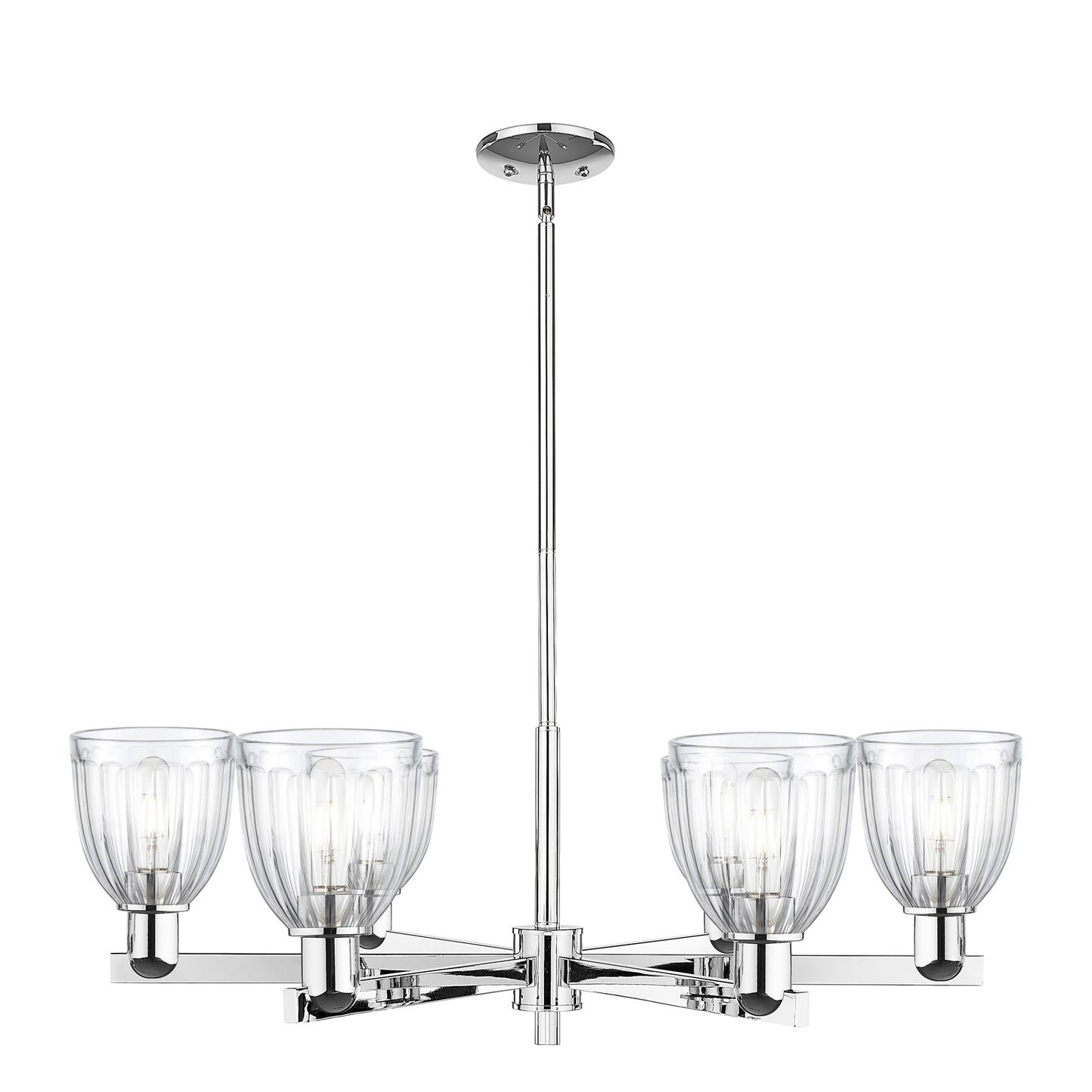 Innovations Brookfield 36in 6-Light Chandelier | Industrial Polished Chrome and Clear Ribbed Glass | Dining Room & Living Room | Model 716-6CR-PC-G442