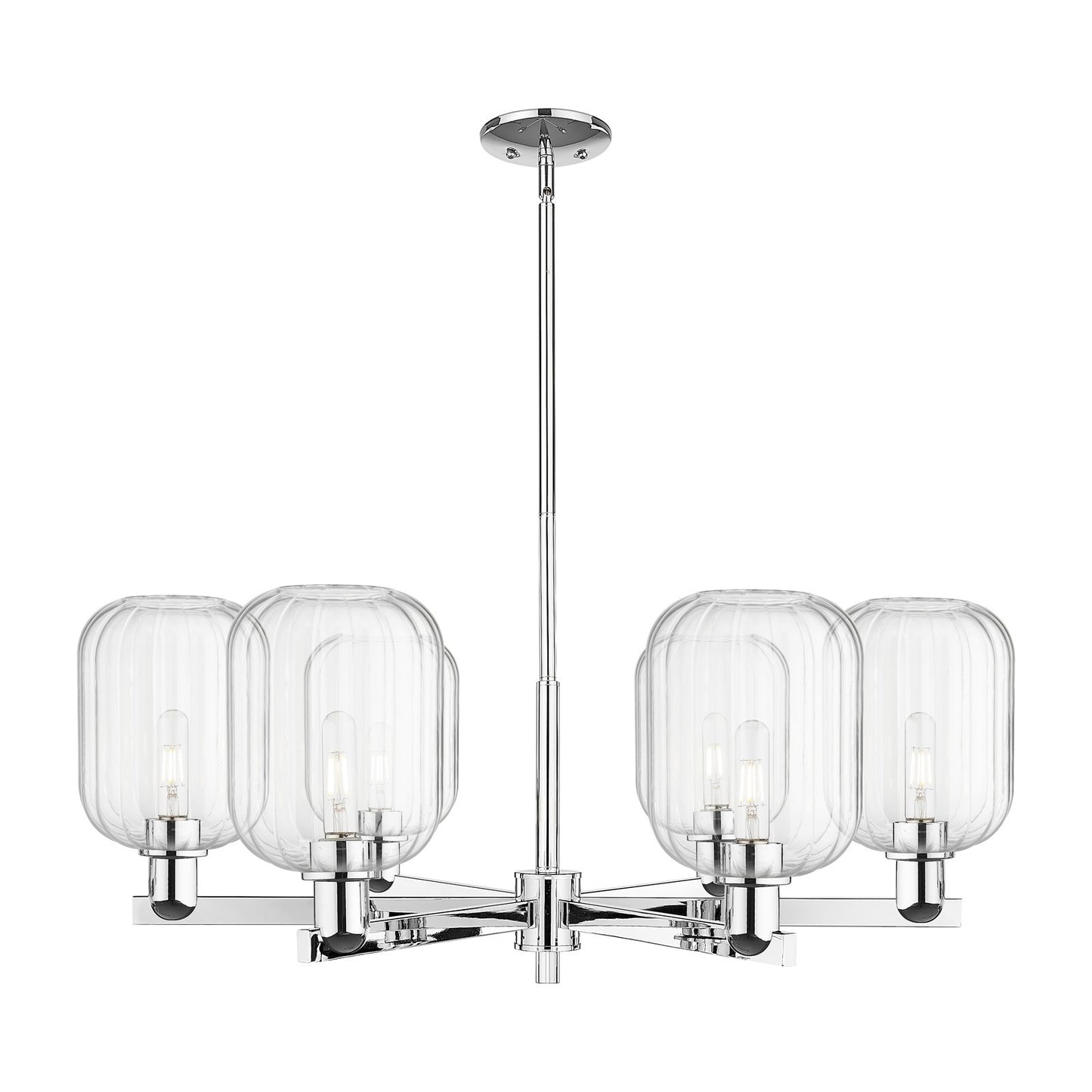 Innovations Preston Cylinder 36.5in 6-Light Chandelier | Industrial Polished Chrome and Clear Glass | Dining Room & Living | Model 716-6CR-PC-G460-7CL