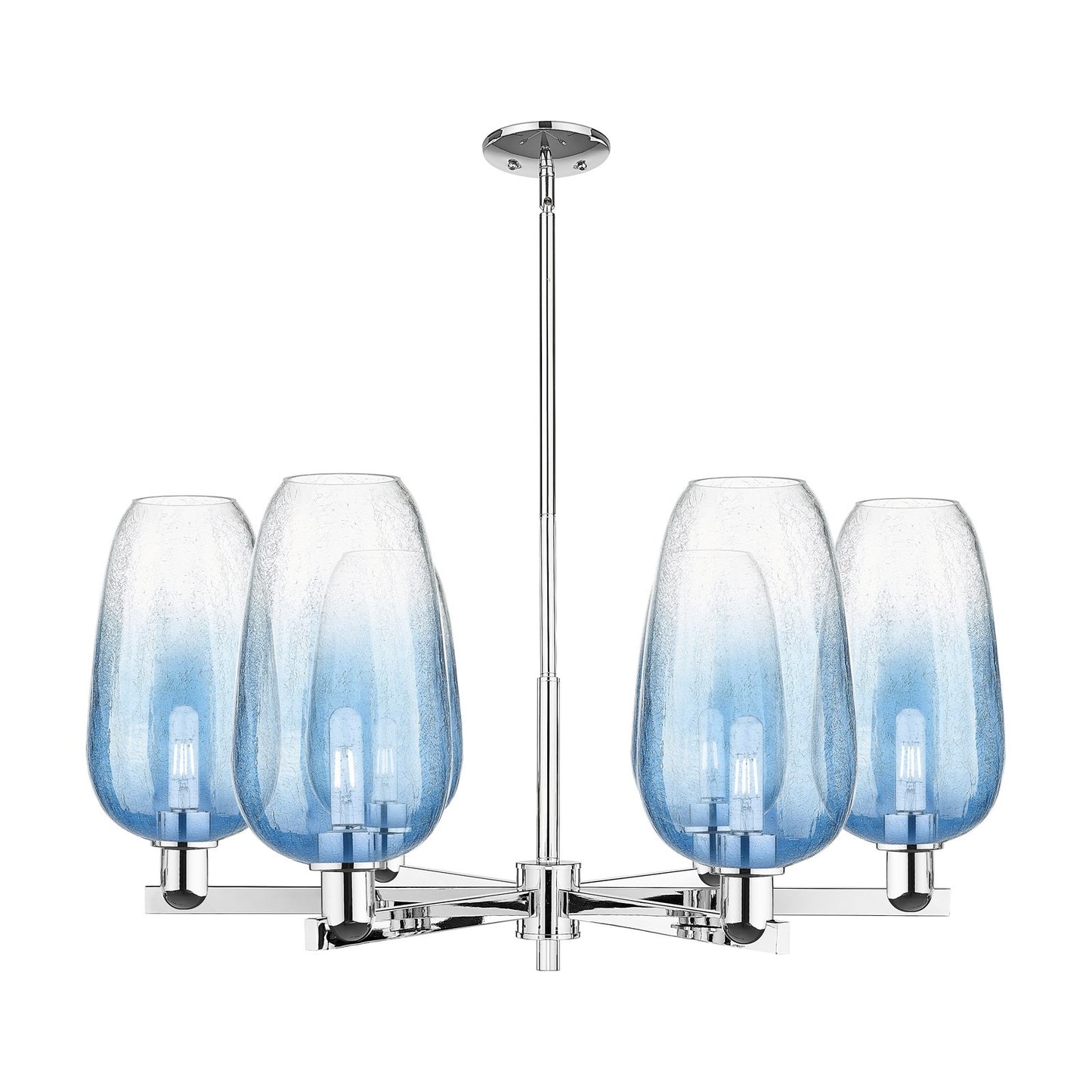 Innovations Brookhaven Flute 36.75in 6-Light Chandelier | Industrial Polished Chrome and Sapphire Blue Glass | Kitchen Island | Model 716-6CR-PC-G484-7SB