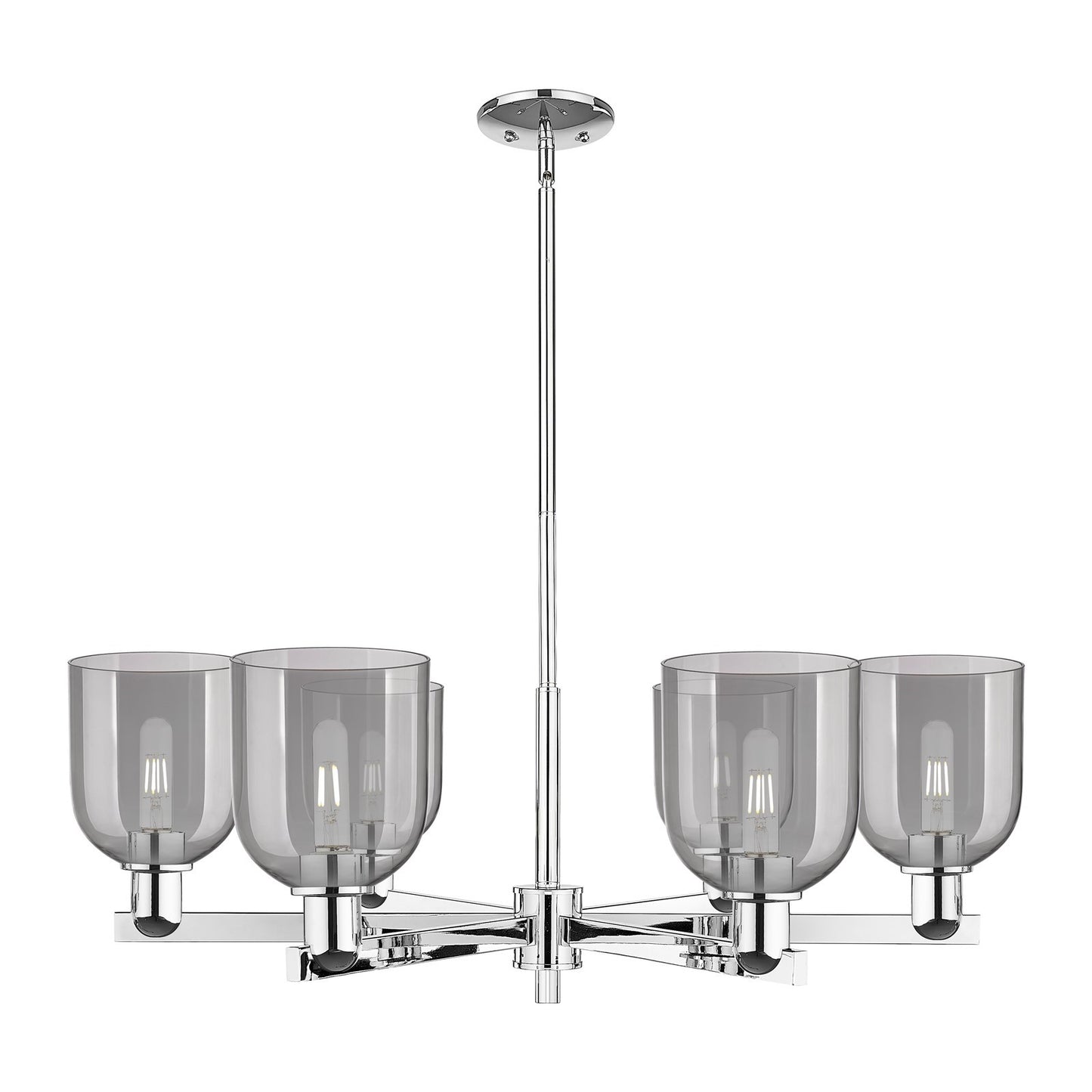 Innovations Bella 35in 6-Light Chandelier | Industrial Polished Chrome and Light Smoke Glass | Dining Room & Living Room | Model 716-6CR-PC-G558-6SM