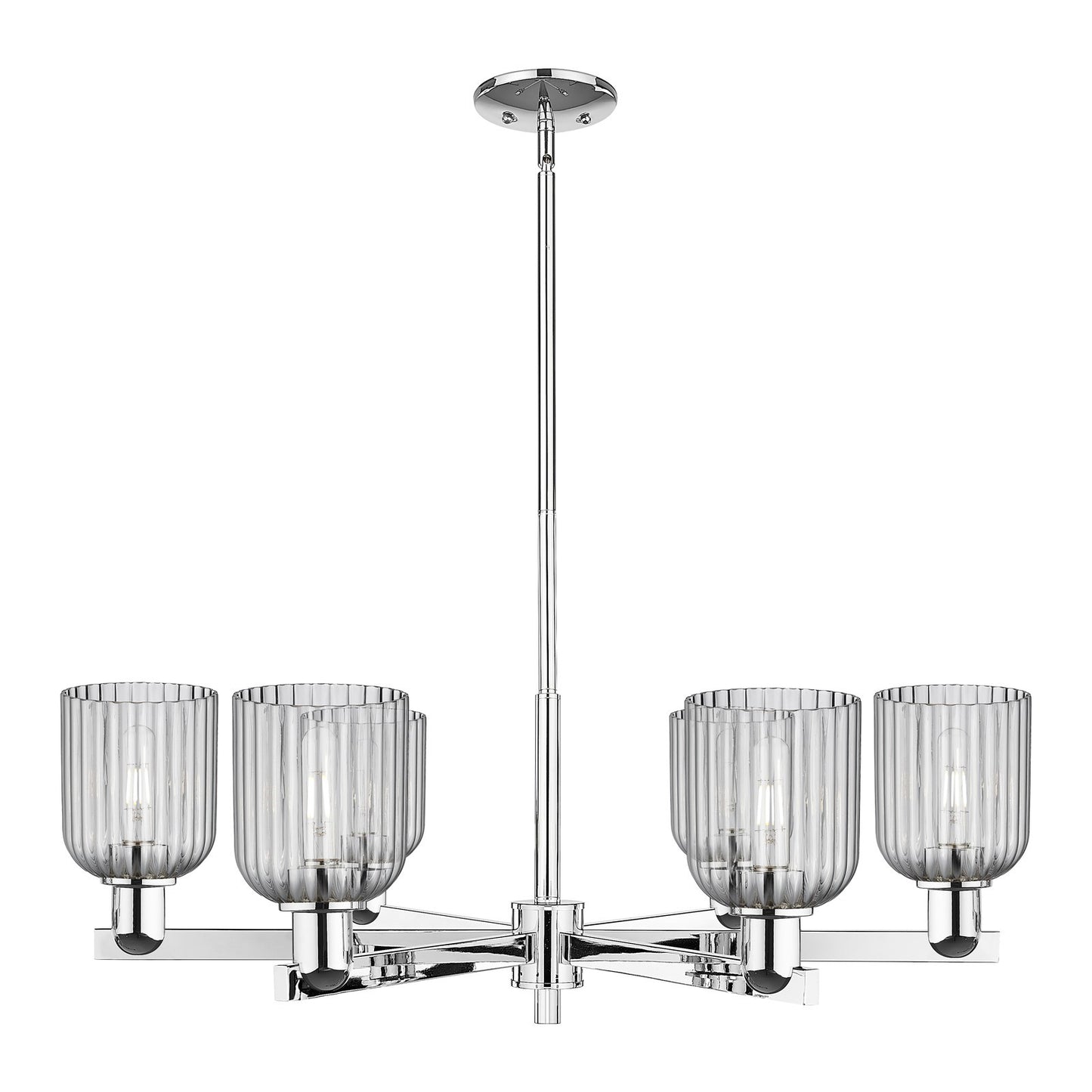 Innovations Bridal Veil 35in 6-Light Chandelier | Industrial Polished Chrome and Light Smoke Ribbed Glass | Dining Room & | Model 716-6CR-PC-G559-5SM