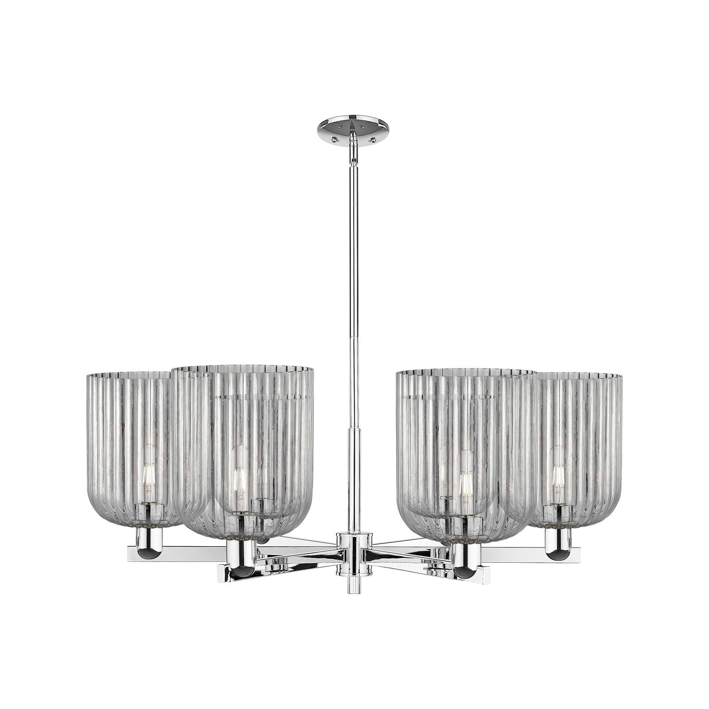 Innovations Bridal Veil 38in 6-Light Chandelier | Industrial Modern Polished Chrome and Light Smoke Ribbed Glass | Dining Room | Model 716-6CR-PC-G559-8SM