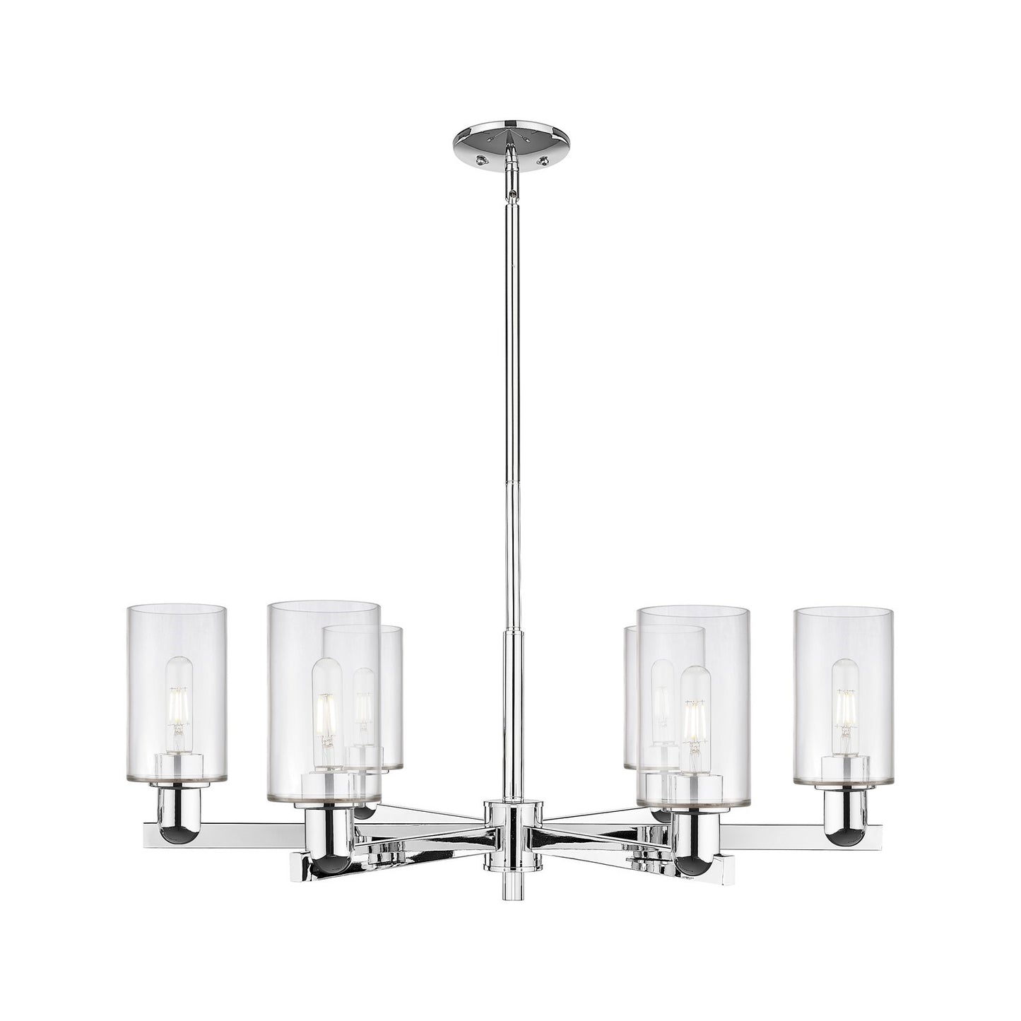 Innovations Clymer 34in 6-Light Chandelier | Industrial Polished Chrome and Clear Glass | Dining Room & Living Room | Model 716-6CR-PC-G802