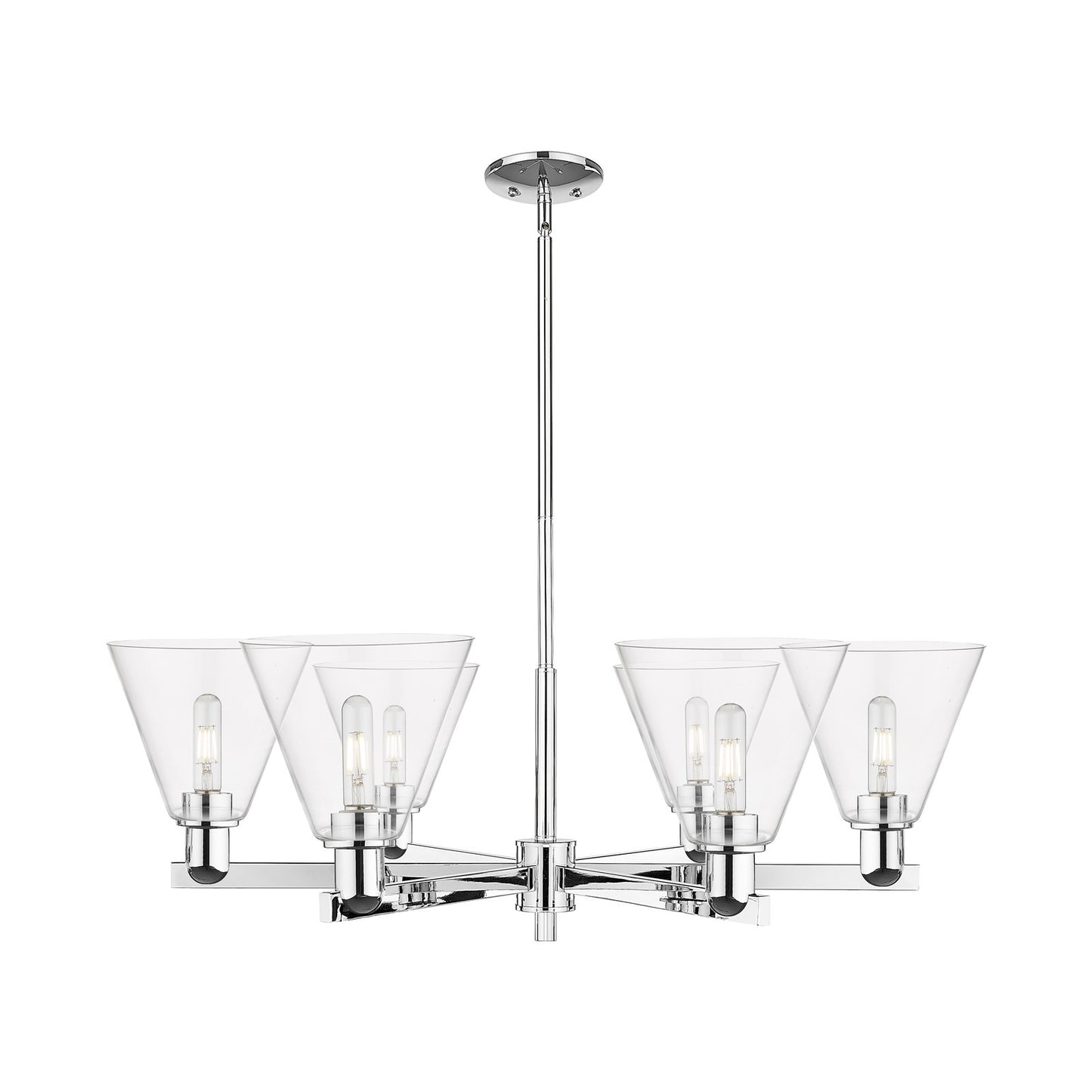 Innovations Berkshire Glass 38in 6-Light Chandelier | Industrial Polished Chrome Steel and Clear Cone Glass | Dining Room & | Model 716-6CR-PC-GBC-82