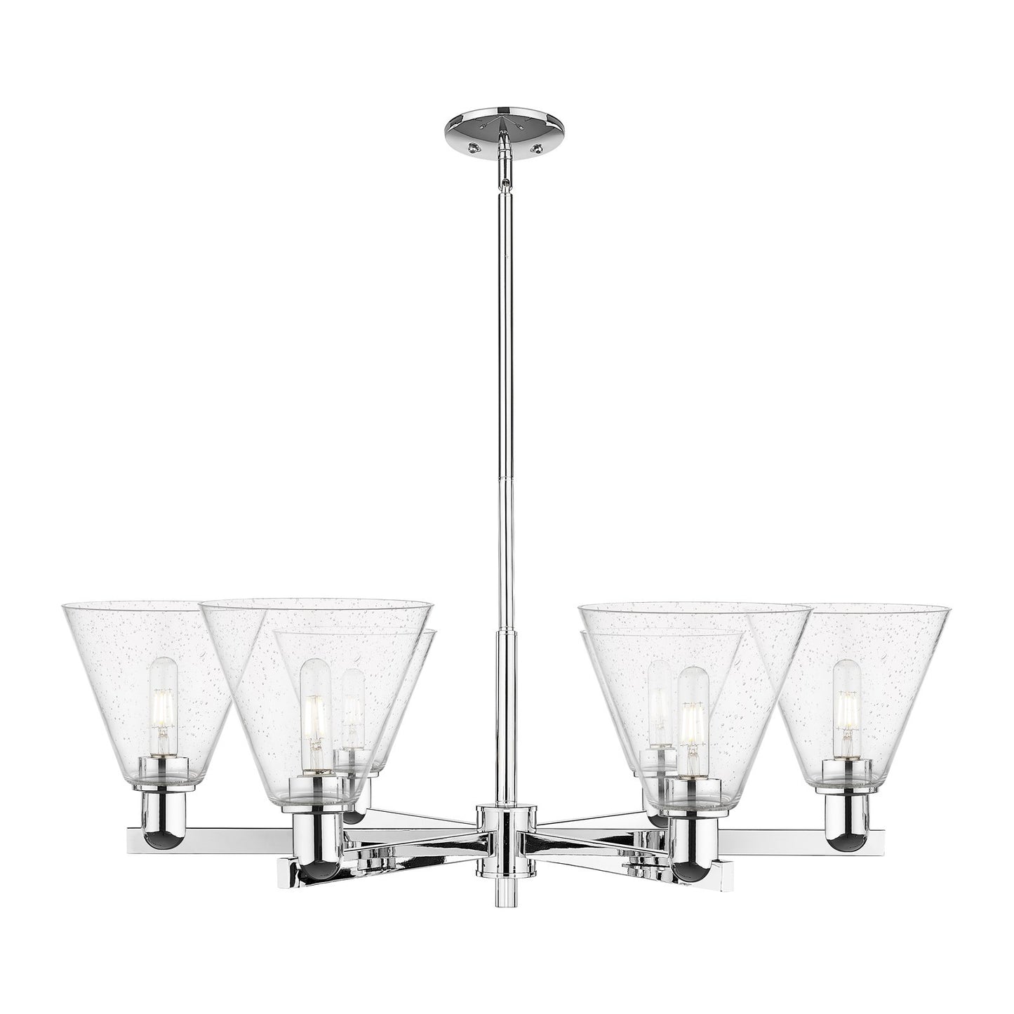 Innovations Berkshire Glass 38in 6-Light Chandelier | Industrial Polished Chrome and Seedy Glass | Kitchen & Dining Room | Model 716-6CR-PC-GBC-84