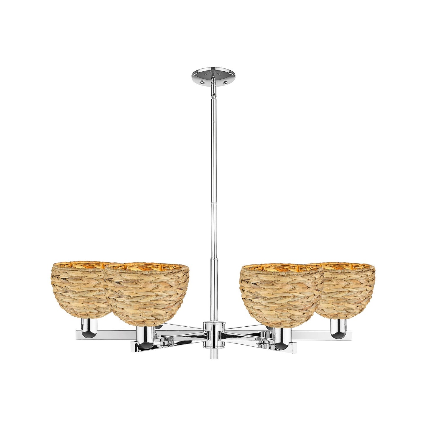 Innovations Arcadia 38in 6-Light Chandelier | Industrial Polished Chrome and Natural Rattan | Dining Room & Living Room | Model 716-6CR-PC-RBD-8-NAT