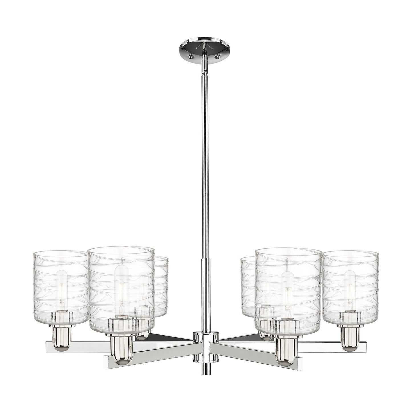 Innovations Cobbleskill 35in 6-Light Chandelier | Industrial Polished Nickel and Deco Swirl Glass | Dining Room & Living Room | Model 716-6CR-PN-G1113