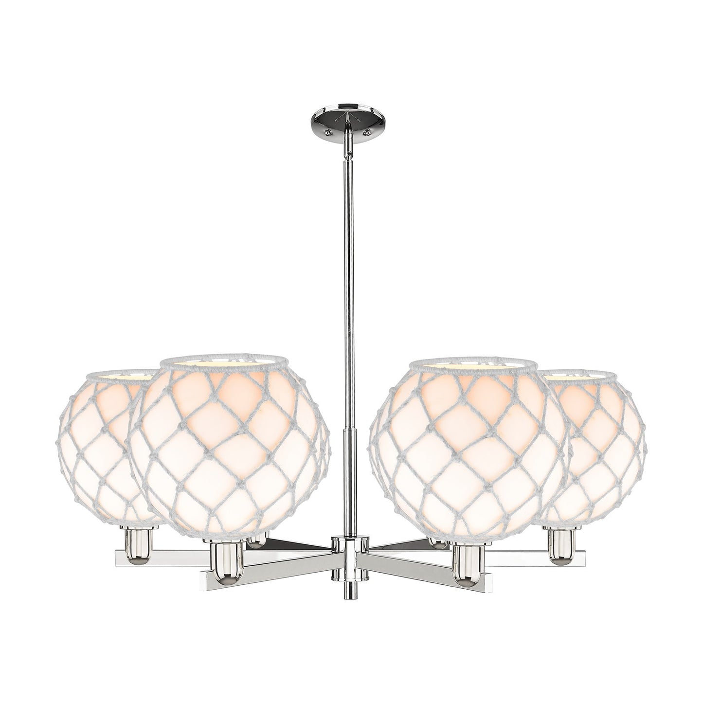 Innovations Farmhouse Rope 40in 6-Light Chandelier | Industrial Polished Nickel and White Glass with Rope | Dining Room & | Model 716-6CR-PN-G121-10RW