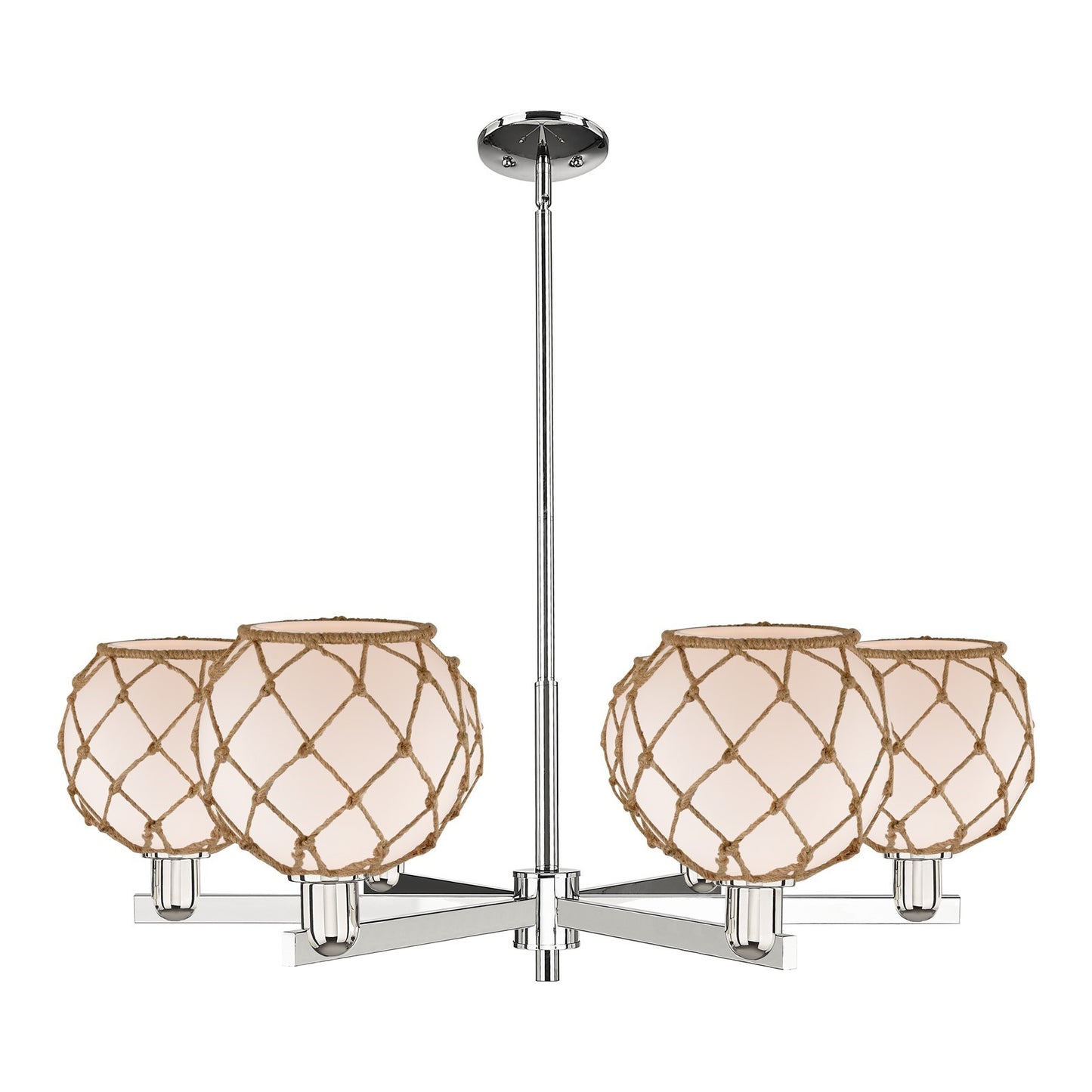 Innovations Farmhouse Rope 38in 6-Light Chandelier | Industrial Polished Nickel and White Glass with Brown Rope | Dining Room | Model 716-6CR-PN-G121-8RB