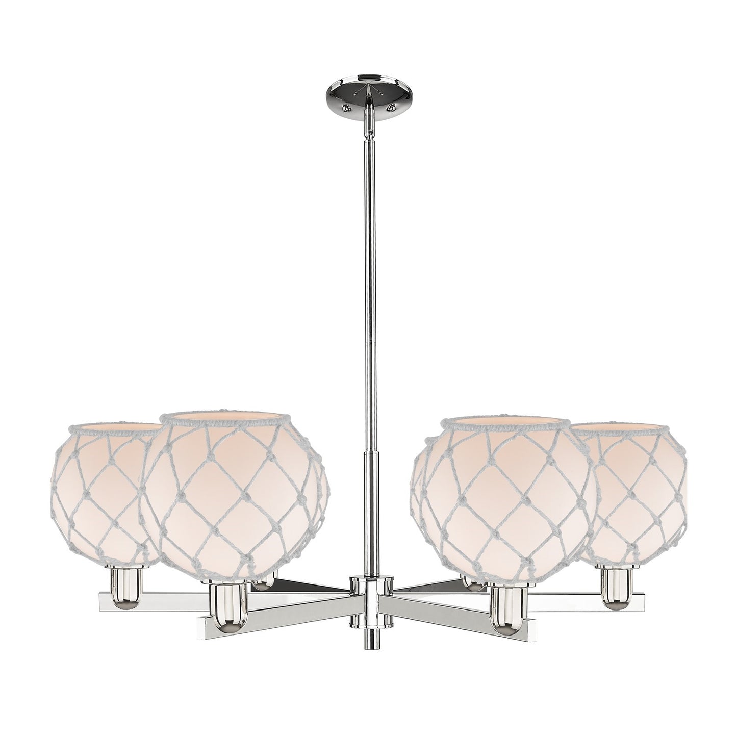 Innovations Farmhouse Rope 38in 6-Light Chandelier | Industrial Polished Nickel Steel and White Glass Rope | Dining Room & | Model 716-6CR-PN-G121-8RW