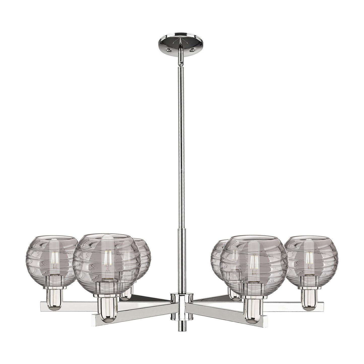 Innovations Athens Deco Swirl 24in 6-Light Chandelier | Industrial Modern Polished Nickel and Light Smoke Glass | Dining Room | Model 716-6CR-PN-G1213-6SM