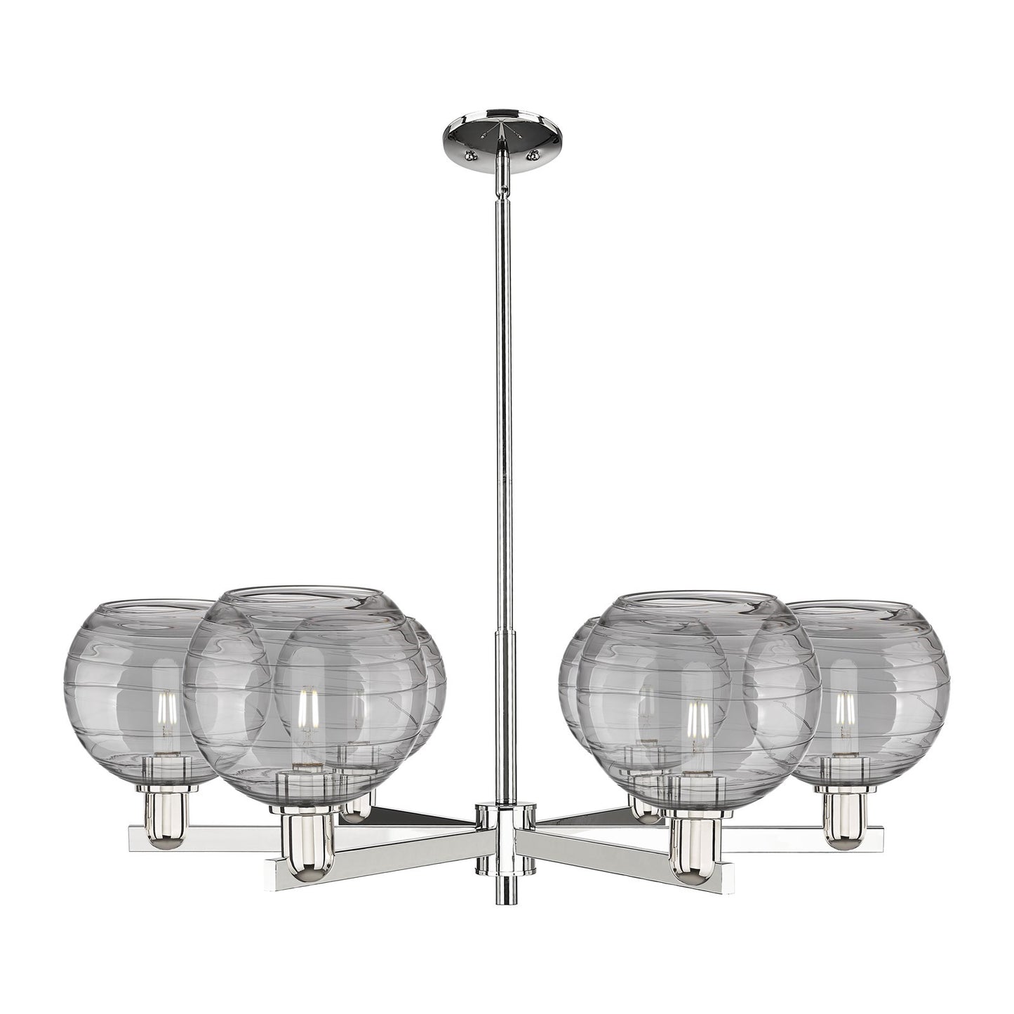 Innovations Athens Deco Swirl 38in 6-Light Chandelier | Industrial Polished Nickel and Light Smoke Glass | Kitchen Island & | Model 716-6CR-PN-G1213-8SM