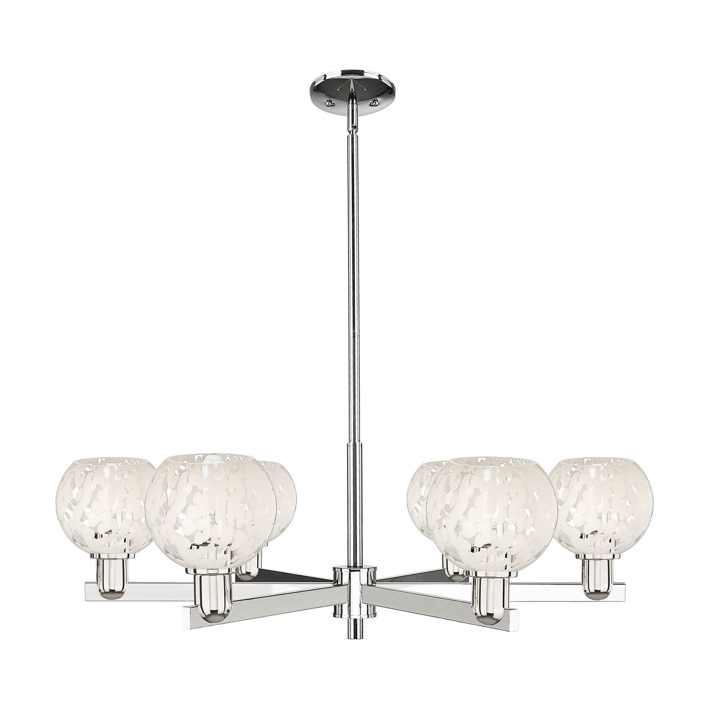 Innovations Lighting Arcadia 36in 6-Light Chandelier | Industrial Polished Nickel and White Mouchette Glass | Dining Room & | Model 716-6CR-PN-G1216-6WM