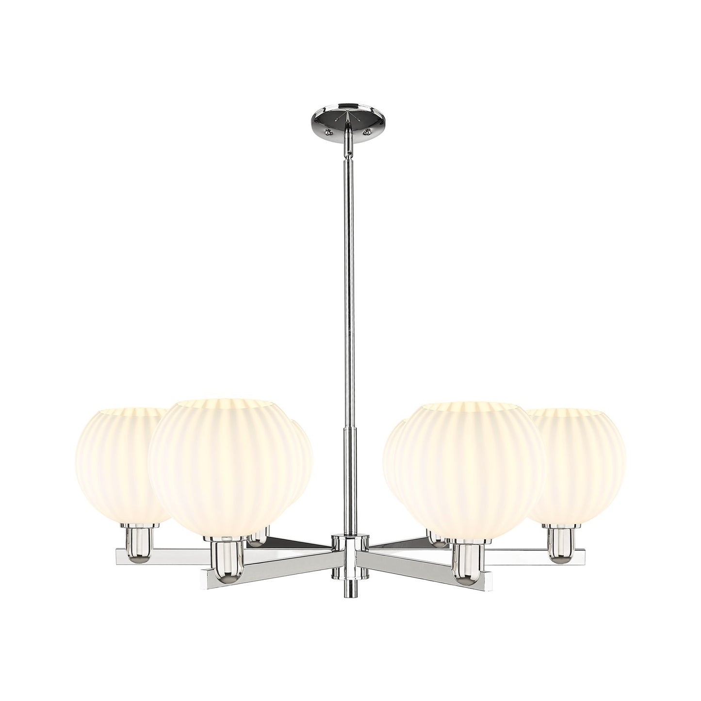 Innovations Lighting Arcadia 38in 6-Light Chandelier | Industrial Polished Nickel and White Venetian Glass | Dining Room & | Model 716-6CR-PN-G1217-8WV