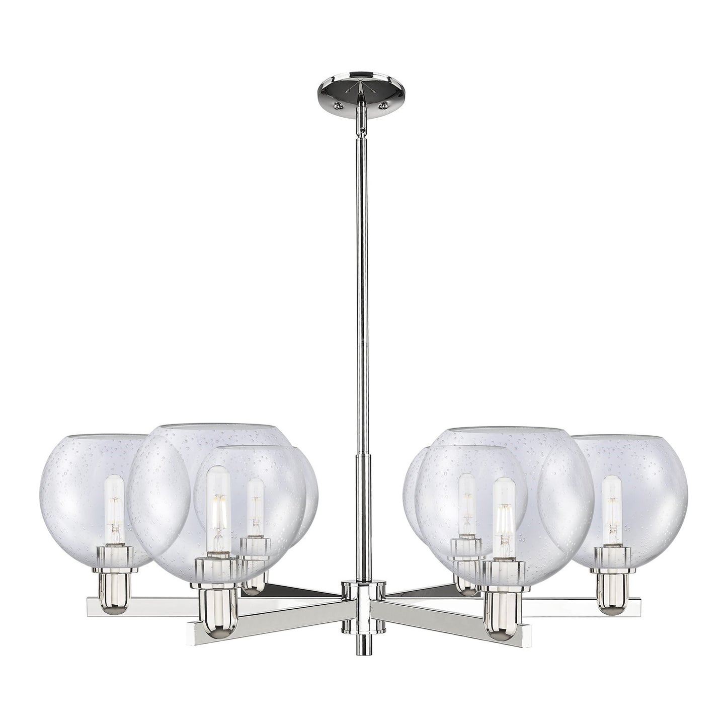 Innovations Athens 38in 6-Light Chandelier | Industrial Polished Nickel Steel and Seedy Glass | Dining Room & Living Room | Model 716-6CR-PN-G124-8
