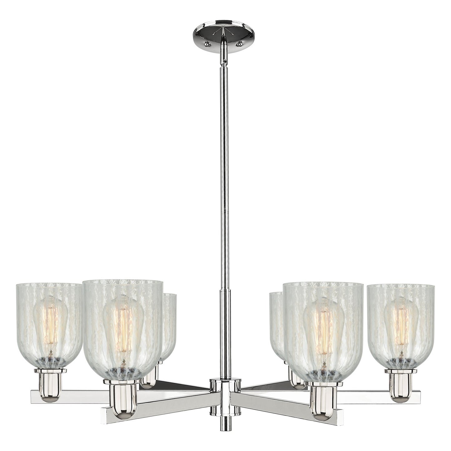 Innovations Caledonia 35in 6-Light Chandelier | Industrial Polished Nickel and Mouchette Glass | Dining Room & Living Room | Model 716-6CR-PN-G2511
