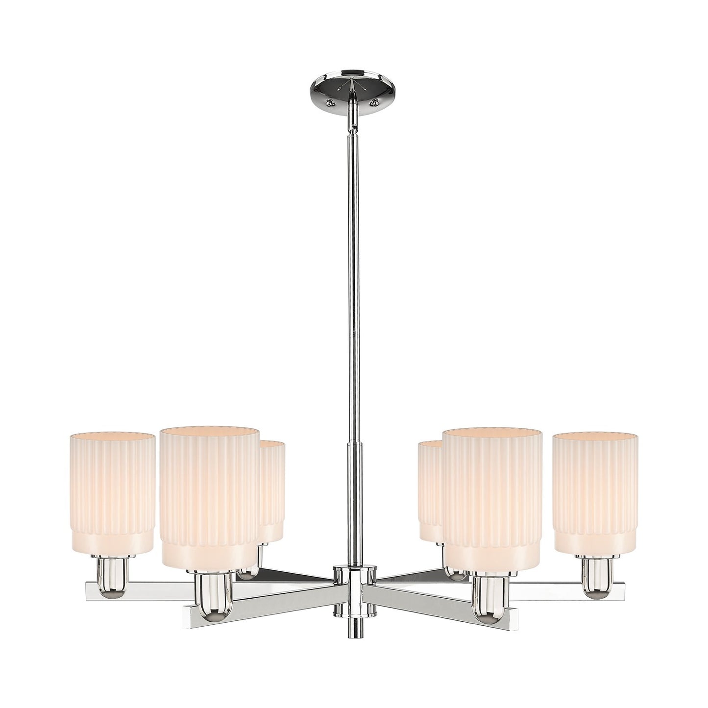 Innovations Hadley 34in 6-Light Chandelier | Industrial Polished Nickel and Matte White Glass | Dining Room & Living Room | Model 716-6CR-PN-G341