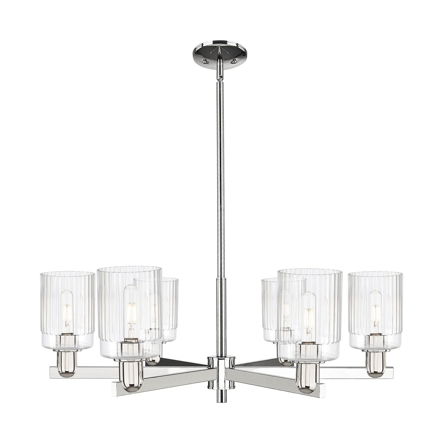 Innovations Hadley 34in 6-Light Chandelier | Industrial Polished Nickel and Clear Ribbed Glass | Dining Room & Living Room | Model 716-6CR-PN-G342